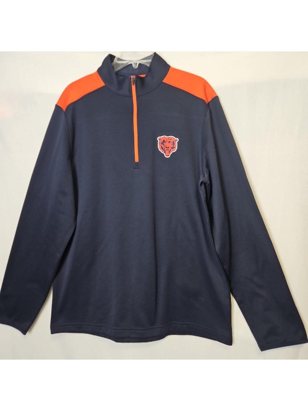 NFL Team Apparel Chicago Bears 1/4 Zip Pullover Mens Sz L Navy Blue Orange NWT